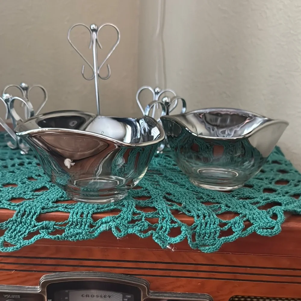 Vintage Double Condiment Dish with Heart Design